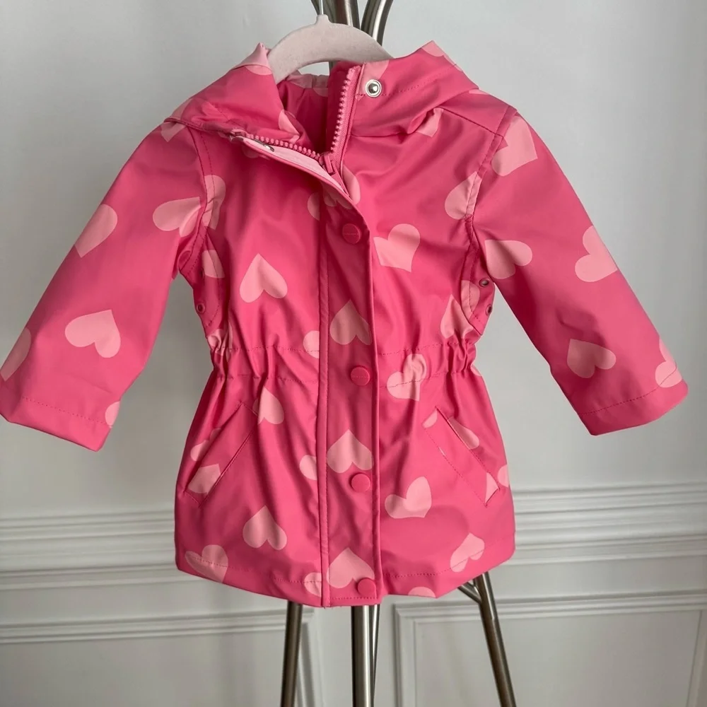 NWT Urban Republic Pink Heart Patterned Rain Jacket Size 3-6M
